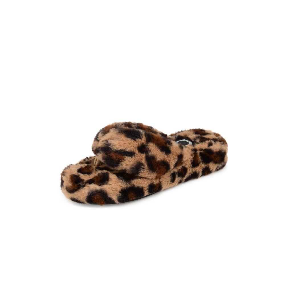 Journee Collection Womens 8.5 M Leopard Print Dream Fluffy Slippers NIB MO4
